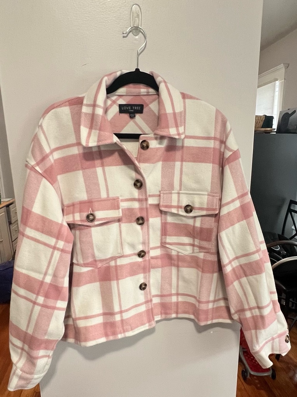 Love Tree Pink & White Plaid Shacket